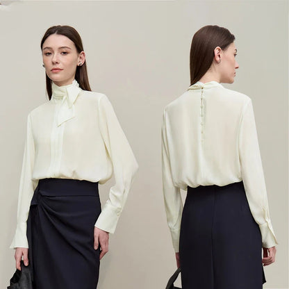 Women's Chiffon Blouse 2026 Autumn New Tie Neck Elegant Office Top French Style Stand Collar Flowy Shirt for Women 12641131