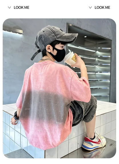 Luxury Children Fashion Summer Set for Boy Cotton Outfit Suit T-shirt Shorts Clothing Kids Street Top And Bottom 2 Pieces Suit
