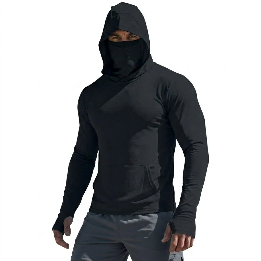 Mens UPF50+ Long Sleeve Hooded Pullover Summer Quick Dry Sun Protection Top Ice Silk Casual Shirt for Running Outdoor Sports