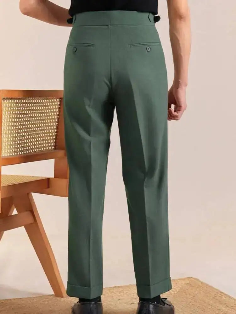2025 New Italian Style Double Pleated Neapolitan Mens Formal Pants Casual Business Straight Leg High Waist Office Trousers Men