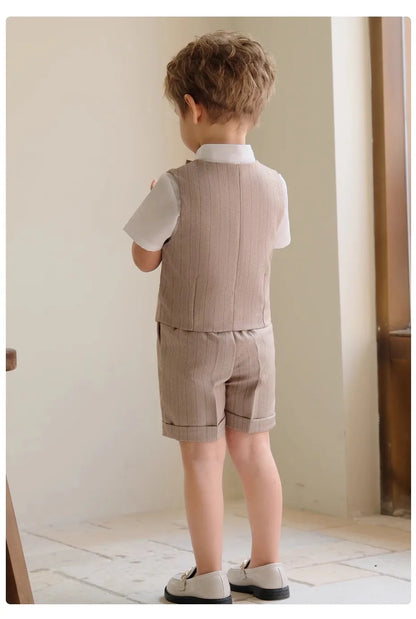 Children Luxurious Khaki Photography Suit Boys Formal Ceremony Costume Kids Birthday Wedding Party Performance Tuxedo Dress