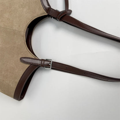 2026 Autumn Retro Suede Shoulder Bags for Women Faux Patchwork PU Underarm Armpit Bag Work Travel Casual Street Designer Handbag