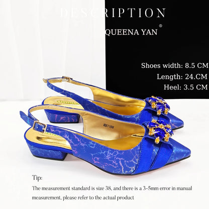 2025 New Summer Collection Stylish Italian Women’s Shoes and Bag Set Gold Colour Comfortable Low Heels With Rhinestone