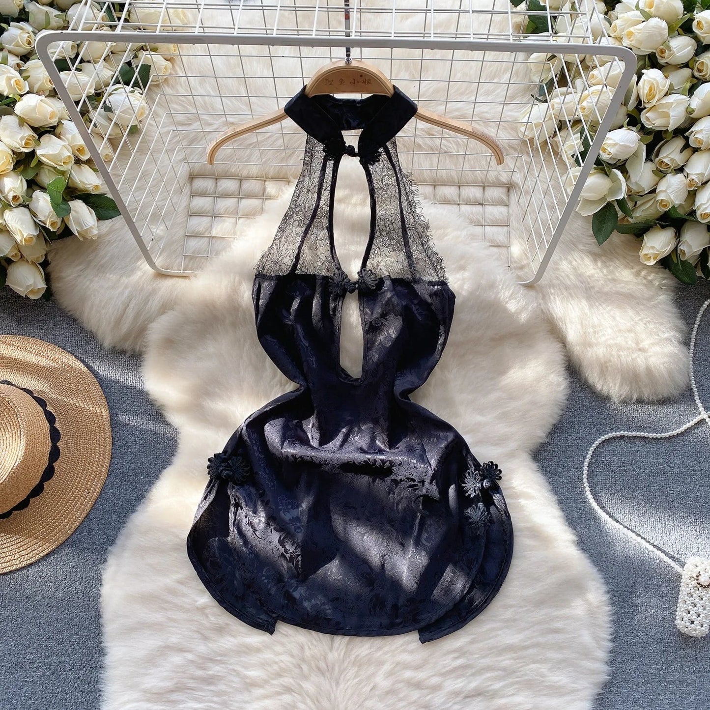 Woman Plus Size Sexy V-Neck Strap Dress Lace Trim Slim Short Dress Women Fashion Comfortable Dress Party Hotsweet