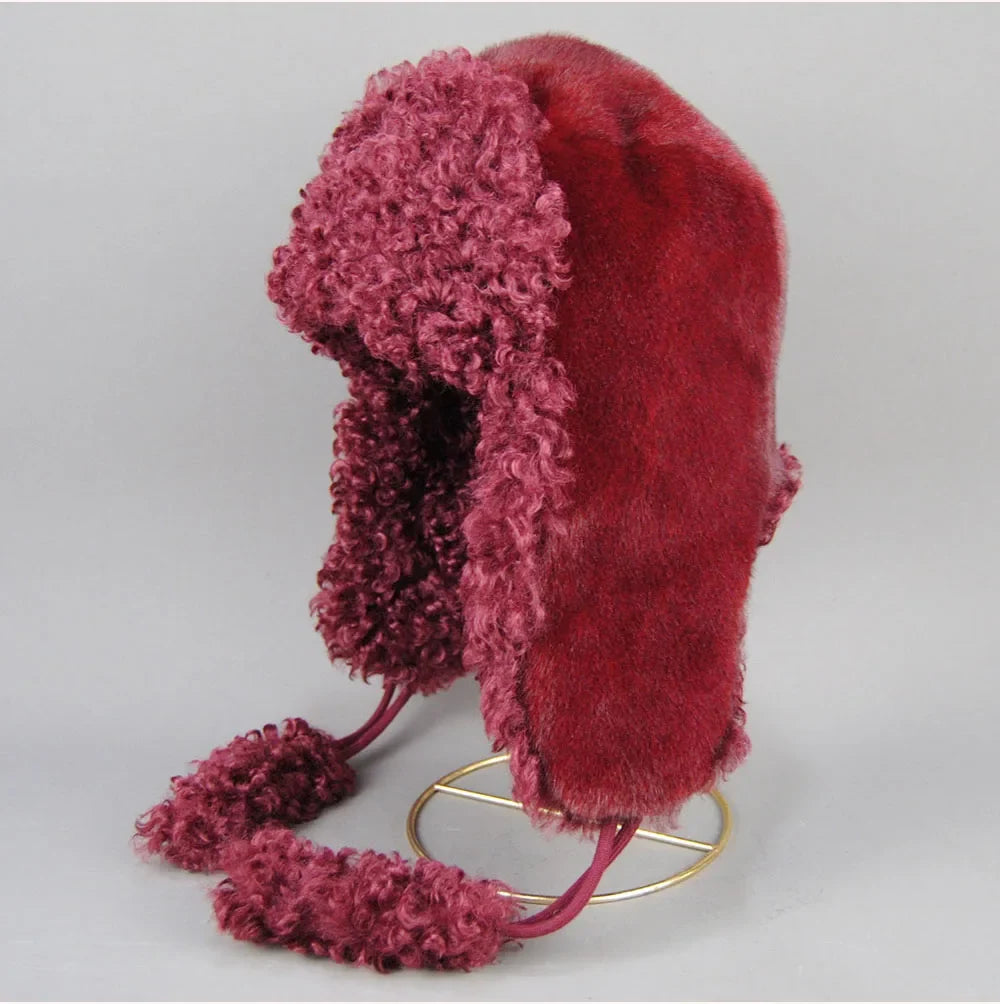 Real Fur Wool Hat Unisex New Winter Warm Bomber Russian Ushanka Hats With Ear Flaps Cow Leather Thick Snow Earflaps Baseball Cap