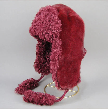 Real Fur Wool Hat Unisex New Winter Warm Bomber Russian Ushanka Hats With Ear Flaps Cow Leather Thick Snow Earflaps Baseball Cap