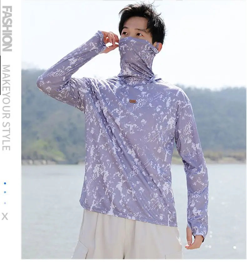 Mens UPF50+ T-Shirt Hoodie Tight Sports Casual Sun Protection T-Shirt Running Quick Dry Hoodie Sunscreen Fishing Men's Clothing