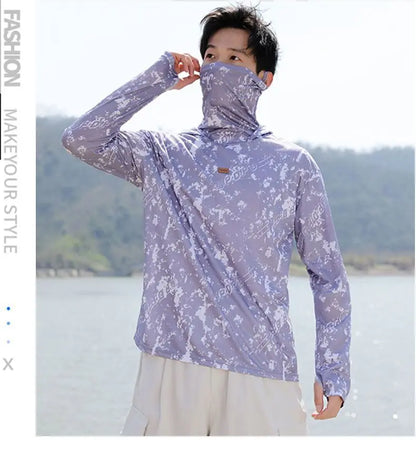 Mens UPF50+ T-Shirt Hoodie Tight Sports Casual Sun Protection T-Shirt Running Quick Dry Hoodie Sunscreen Fishing Men's Clothing