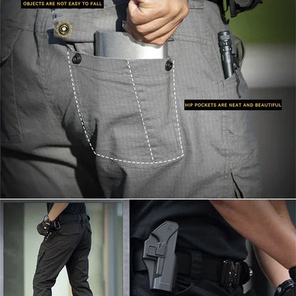 2024 Men Pants Tactical Cargo Pants Casual Waterproof Elastic Outdoor Woring Hiking Safari Style Trousers Male Multi Pockets