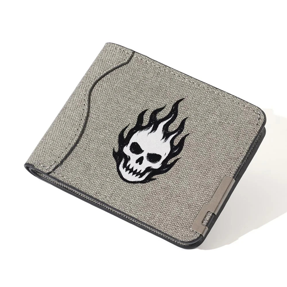 Men's Casual Canvas Wallet Quirky Skull Design Coin Purse Student Credit Card Holder Wallet