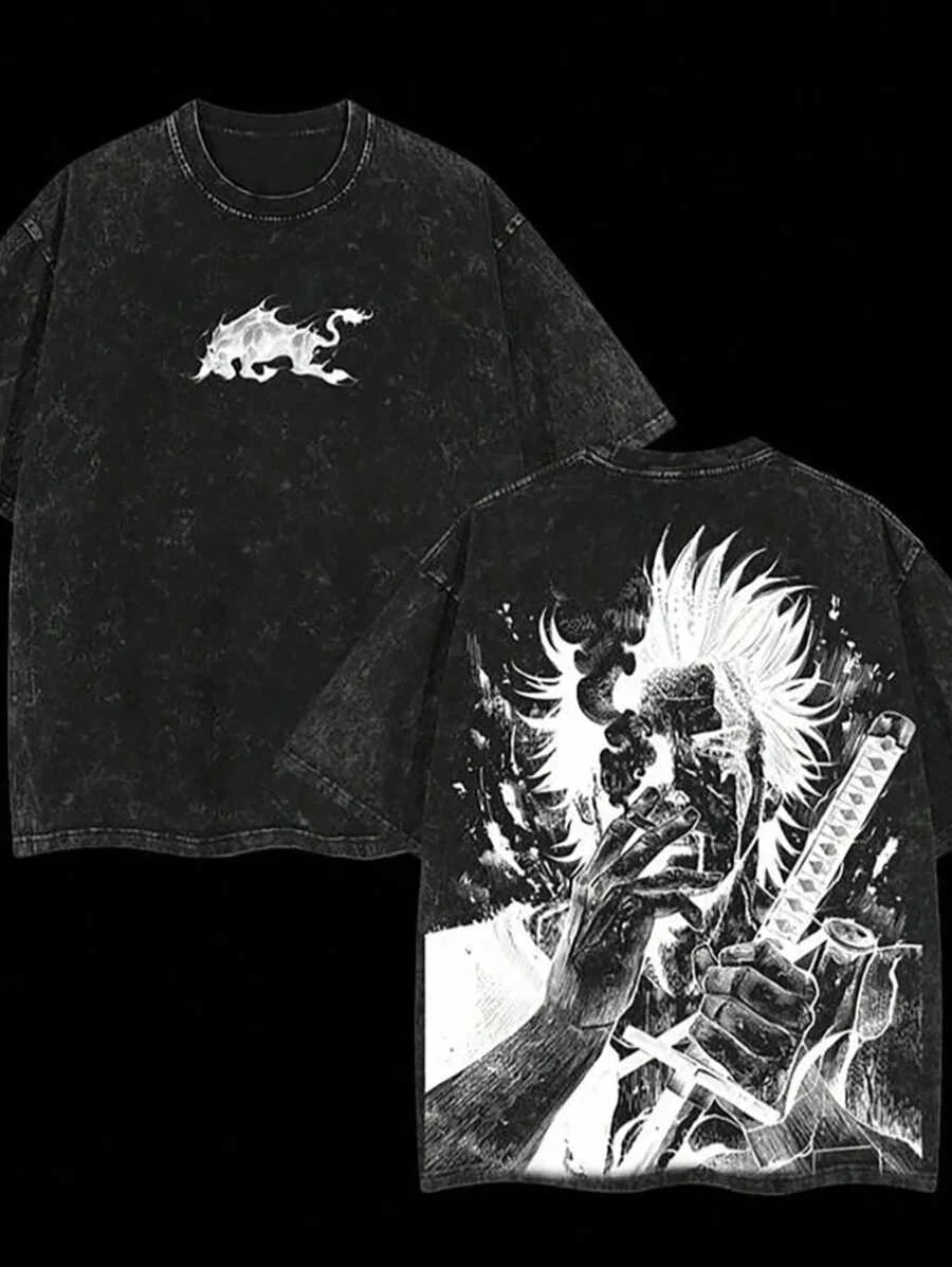 Yami Sukehiro Graphic Tshirt Black Clover Manga Cotton T-shirt For Men Short Sleeve Clothing Oversized Tee Male Washed T Shirt