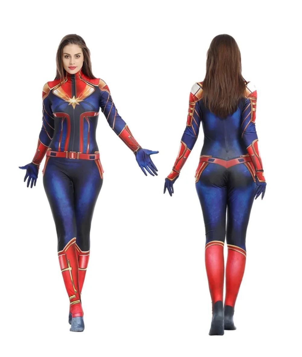 Super Hero Cos Anime Carol Danvers Cosplay Jumpsuit Spider Cosplay Costume Avengers Halloween For Kids Boys Women Party Hero Cos
