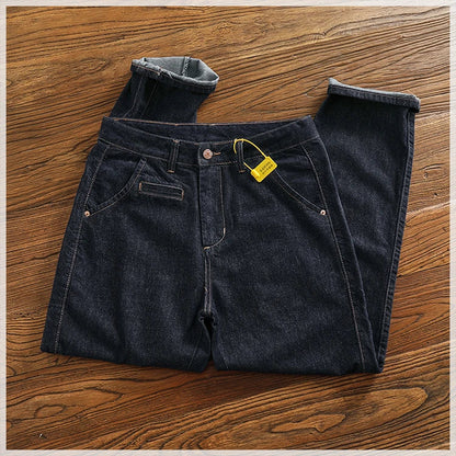 Color fixing process plain wash denim pants men's straight cone four seasons can wear casual pants tide