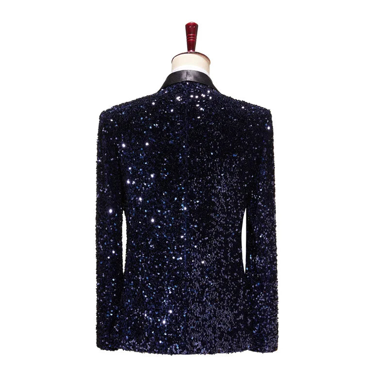 Shimmering Green Sequinned Blazer, Dazzling and Eye-catching, European Sizing, Men's Wedding Party Stage Dazzling Formal Wear