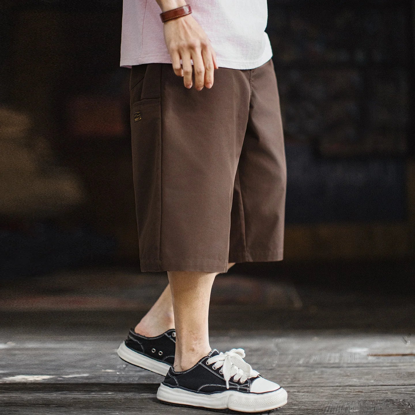 Men's 718 Summer Casual Shorts Japanese Style Solid Color Loose Fit Straight Leg Zipper Fly Commuter Workwear Pants