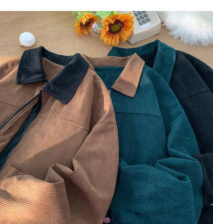 2026 Autumn Corduroy Cargo Jacket For Men Windbreakers Zipper Coats Loose Cargo Outwear Casual Jacket Mens Clothes