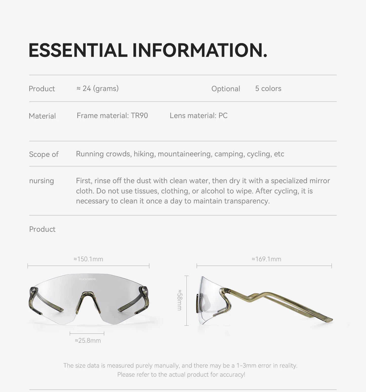 Photochromic Cycling Glasses Windproof Dustproof UV400 Protection Glasses Cycling Outdoor Sports Sunglasses Unisex