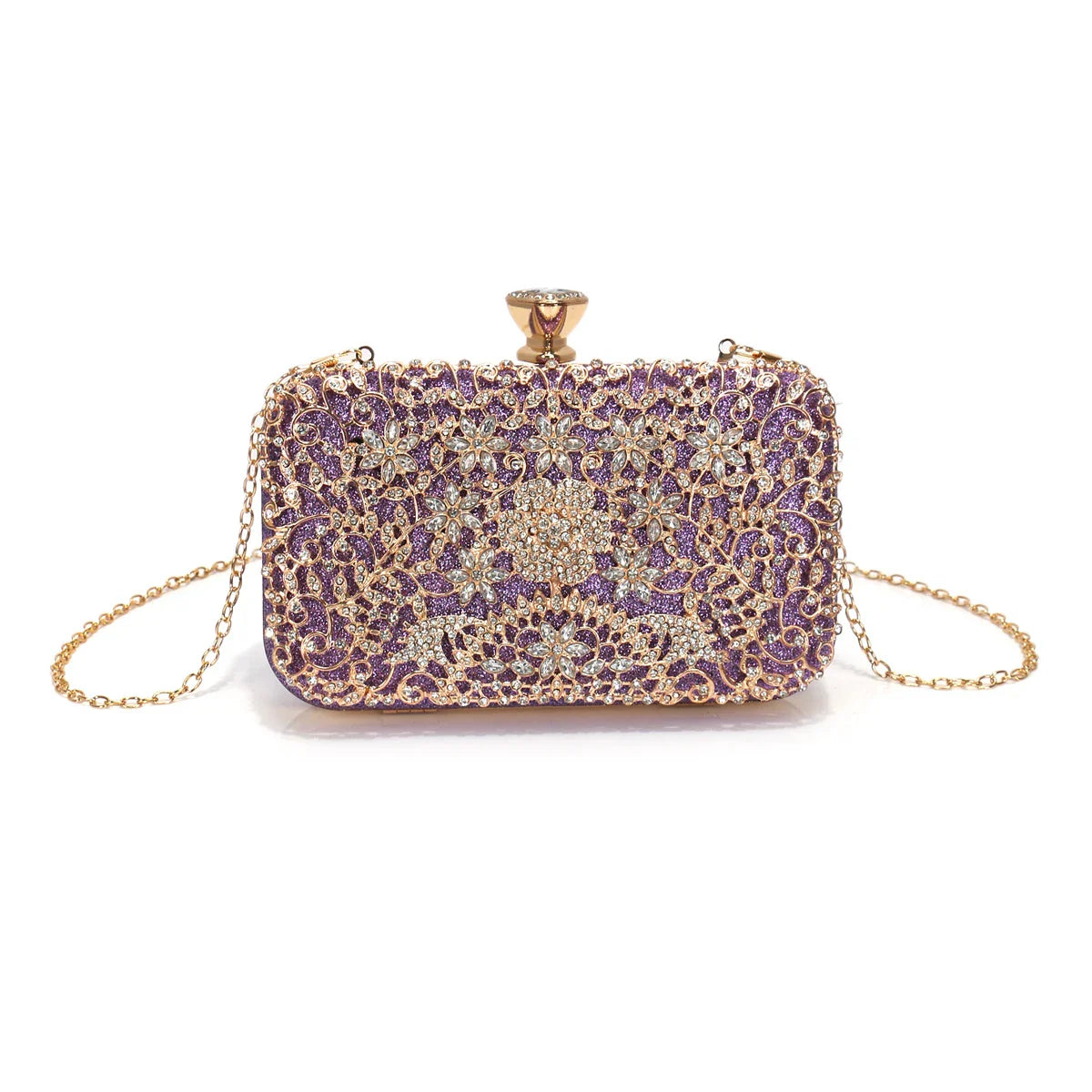 Hollow Out Style Rhinestones Golden Metal Banquet Christmas Gift Dress Purse Clutch Luxury Metal Rhinestones Evening Bags Flap P