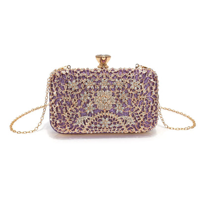 Hollow Out Style Rhinestones Golden Metal Banquet Christmas Gift Dress Purse Clutch Luxury Metal Rhinestones Evening Bags Flap P