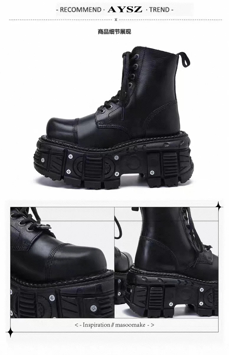 Leather Heightened 10cm Thick-soled Men's High-top British Style 2025 New Trendy Men's Boots Ruffian Handsome