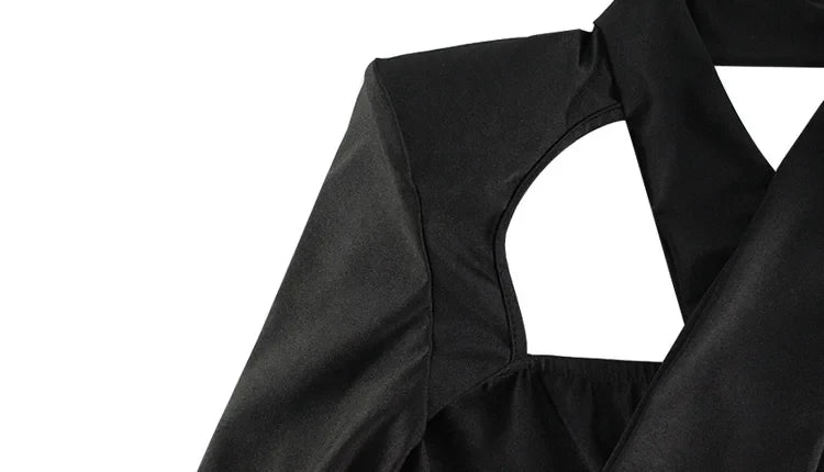 Sexy Club Women's Mini Dresses Solid Hollow Out V-Neck Regular Long Sleeves Sheath Bodycon Slim Fit Streetwear Vestidos