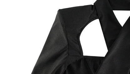 Sexy Club Women's Mini Dresses Solid Hollow Out V-Neck Regular Long Sleeves Sheath Bodycon Slim Fit Streetwear Vestidos