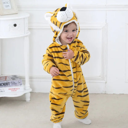 Winter Baby Rompers Baby Pijamas Panda Tiger Leopard Monkey Fox Animal Cartoon Hooded Jumpsuits Cosplay Costume Boys Girl Pajama