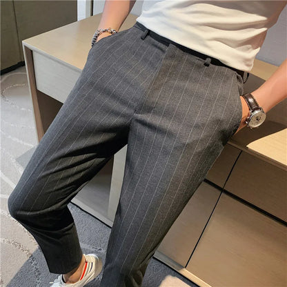 High Quality Fashion Striped Casual Men's Suit Pants 2026 New Business Office Social Wedding Slim Fit Trousers Oversized Size