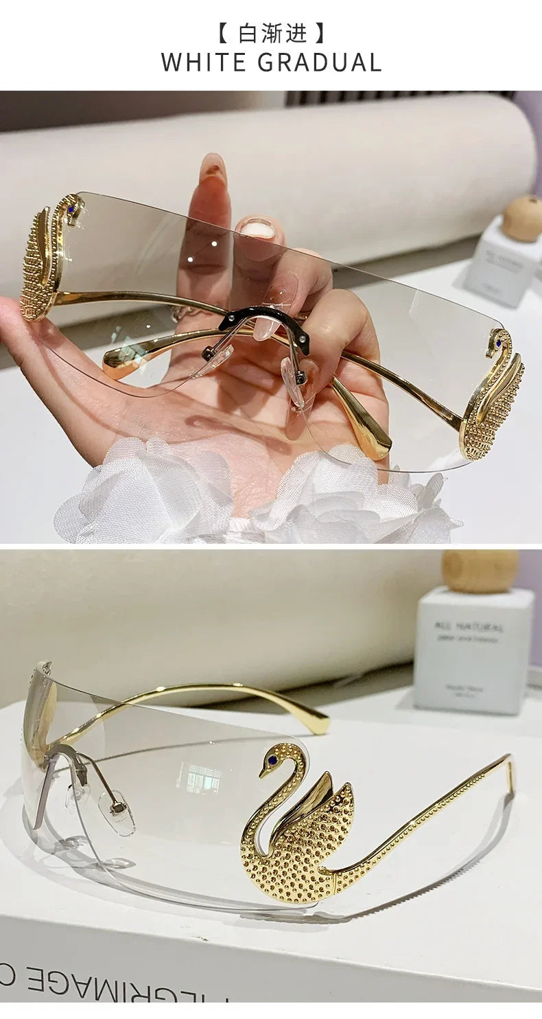 Trendy Y2K 2025 Women's Oversized Rimless Sunglasses Fashion Inlay Gradient Anti-Reflective UV400 Sun Shades Eyewear Gafas