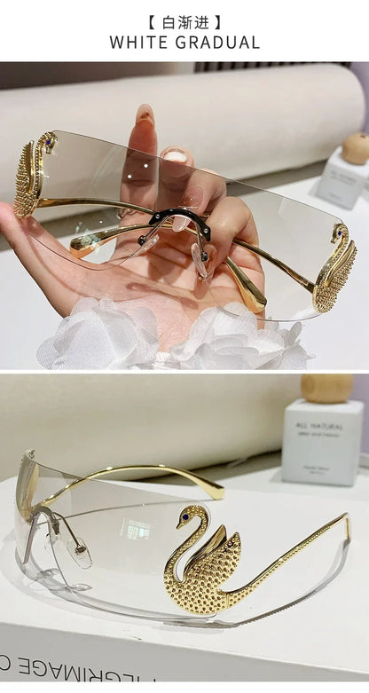 Trendy Y2K 2025 Women's Oversized Rimless Sunglasses Fashion Inlay Gradient Anti-Reflective UV400 Sun Shades Eyewear Gafas