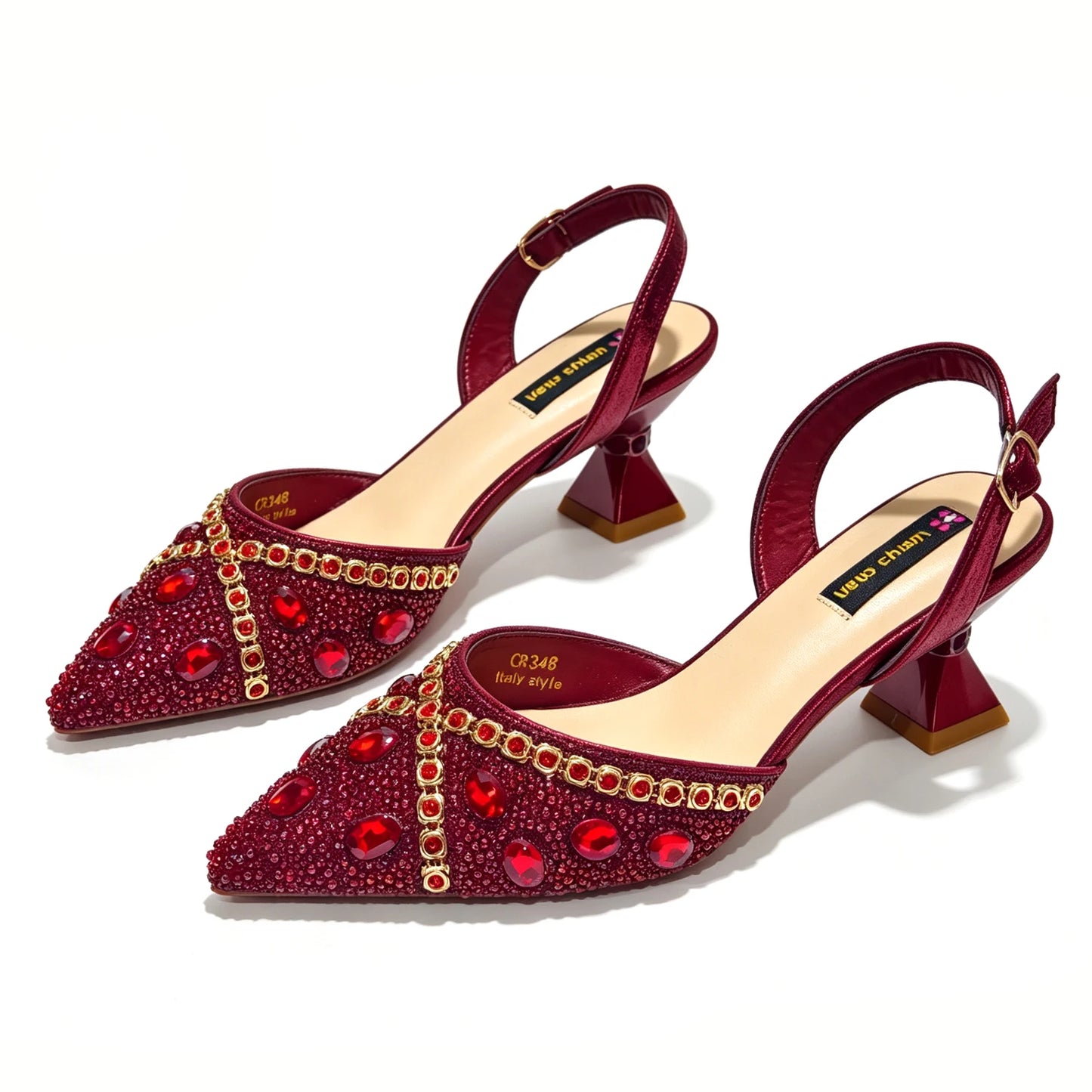 Wine Color Rhinestone Pearl Slingback Heels Matching Top Handle Handbag Set Women Formal Wedding Prom Crystal Pumps Shoe Bag
