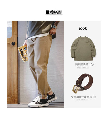 Retro 11.7oz Red-Line Selvedge Raw Denim Jeans for Men's Khaki Well-fitting Straight Pants Mid-waist Casual Fall Trousers