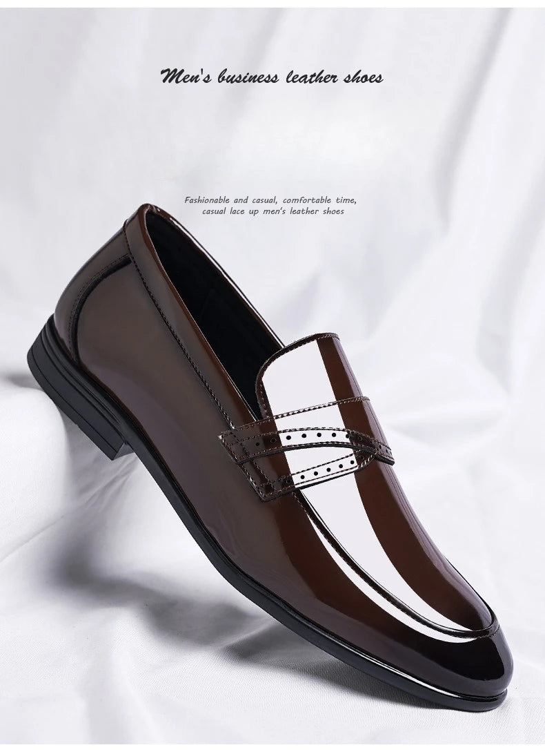 Spring Autumn New Patent Leather Shoes for Men Solid Color Fashion Wedding Shoes Male Low Top Casual Loafers Man