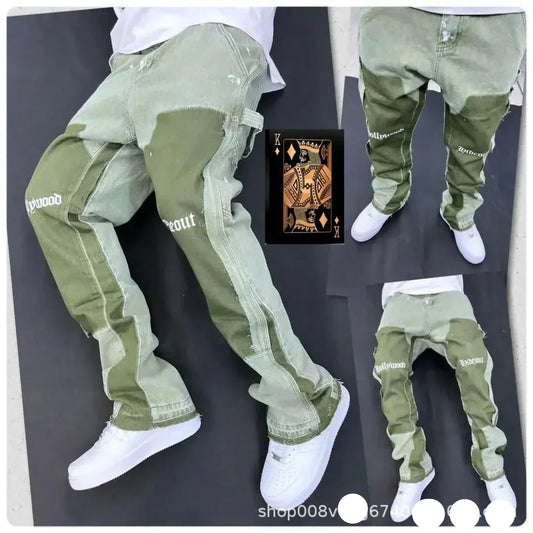 Vintage Men's Jeans Distressed Vibe Bell Bottoms Clean Fit Woodworking Workwear Denim Pants for Outdoor Trade