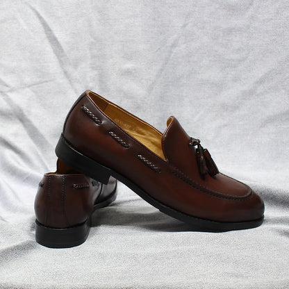 Italian Style Men's Loafers Tassel Genuine Cow Leather Comfortable Slip on Wedding Party Office Dress Shoes for Men Casual Shoes