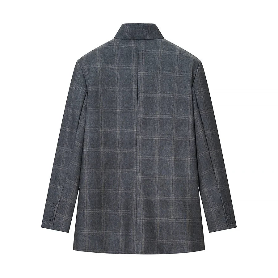Tidalyf Blazers & Jackets Women's Spring 2026 New Fashion Plaid Loose Warm Jackets Women's Chic Youth Office Long Sleeve Coats