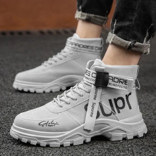 Cloth Men Boots High Top Ankle Boots British Style Men Casual Shoes Outdoor Breathable Walking Sneakers Comfortable Work Boots