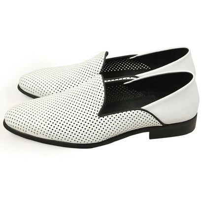 New Loafers White Men's Shoes Summer Casual Shoes for Men Genuine Leather Breathable Hollow Soft Hand Sewing Luxury Fashion Shoe