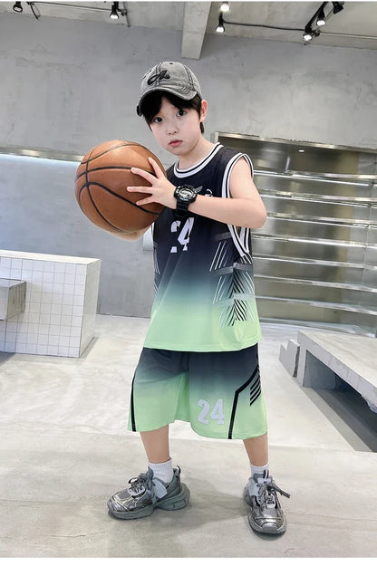 Summer Boy Child Basketball T-shirt Shorts Jersey Suit Quick Dry Kids Sports Wear Outfit Tweens Casual Clothing Set Sportswear