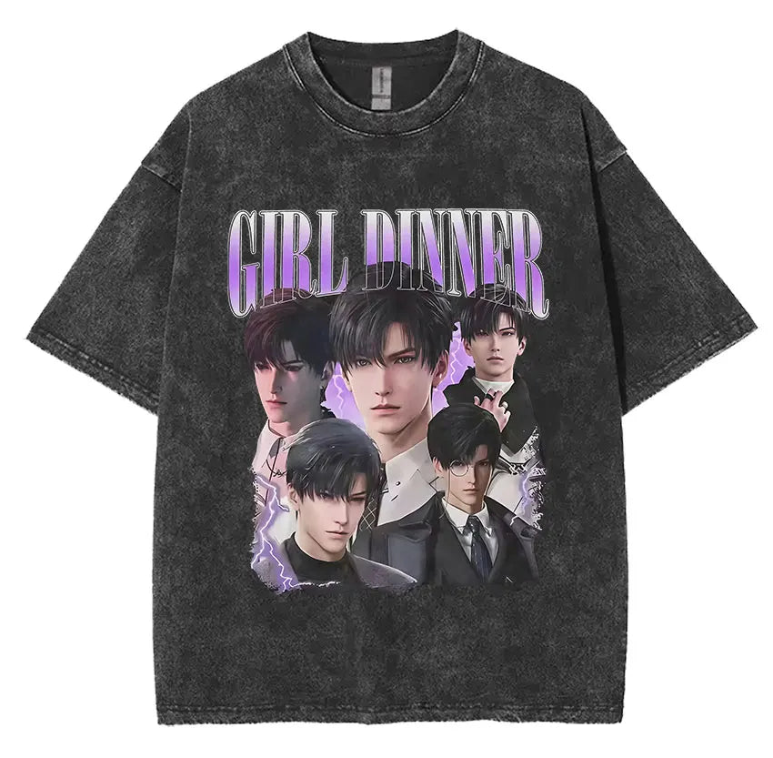 Sylus Love and Deepspace Vintage Washed T Shirts Girl Dinner Summer Harajuku Graphic T-Shirt Men's Women Oversized Cotton Tshirt