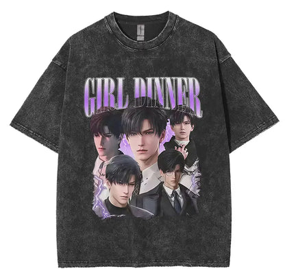 Sylus Love and Deepspace Vintage Washed T Shirts Girl Dinner Summer Harajuku Graphic T-Shirt Men's Women Oversized Cotton Tshirt