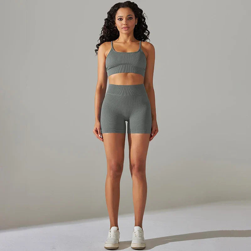 Seamless Yoga Set Gym Suits With Shorts Crop Top Sport Bra Women's Shorts 2 Pieces Set Running Workout Outfit Fitness Clothing