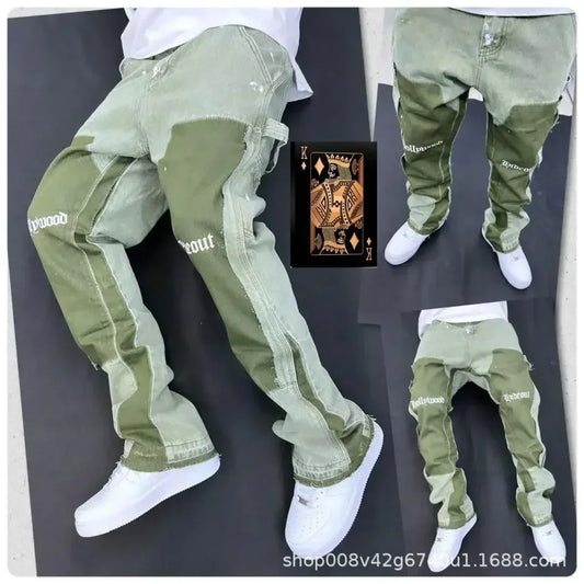 2025 Vintage Men's Jeans Distressed Vibe Bell Bottoms Clean Fit Woodworking Workwear Denim Pants for Outdoor Trade