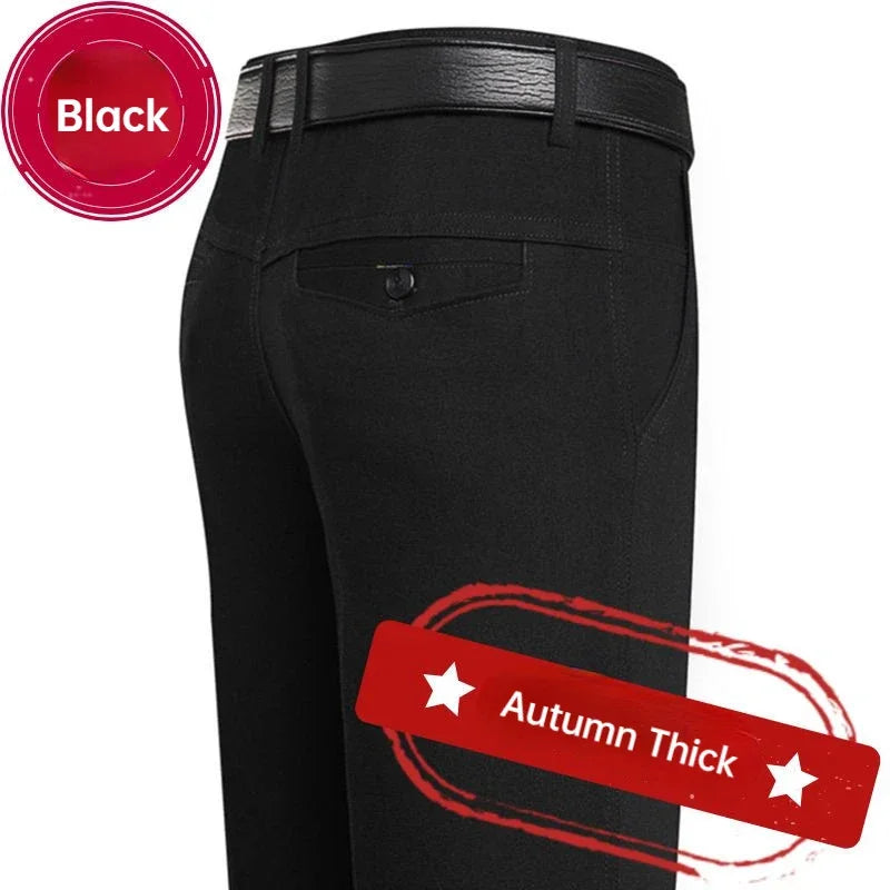 Men's Office Business 100% Cotton Pants Summer Thin & Autumn Thick High Waist Straight Loose Solid Bland Suit Slacks GOZBKF
