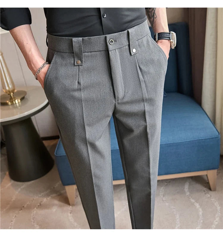 Mens Suit Pants 2026 Spring New British Style Elastic Waist Solid Casual Formal Dress Pants Slim Fit Trousers for Men Clothing