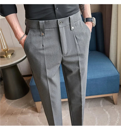 Mens Suit Pants 2026 Spring New British Style Elastic Waist Solid Casual Formal Dress Pants Slim Fit Trousers for Men Clothing