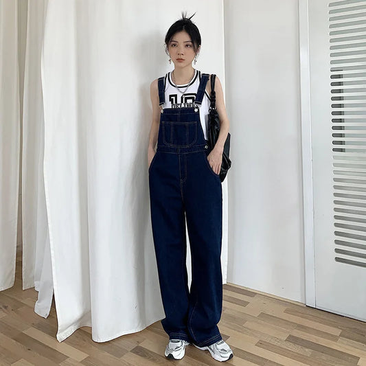 High Waist Wide Leg Denim Overalls Women's Loose Fitting Slimming Summer New Sle Gold nce Faionable Jeans