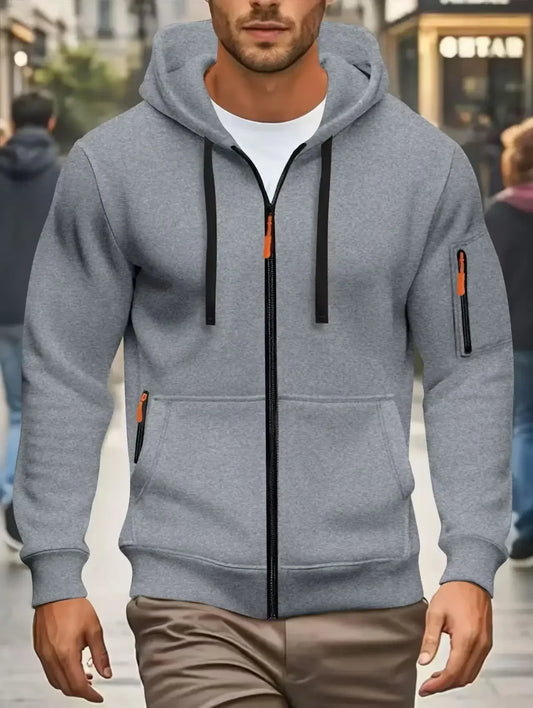Men's Autumn Winter Sports Zipper Hoodie with Kangaroo Pocket Breathable Casual Wear for Running Hiking Outing Dating Gym