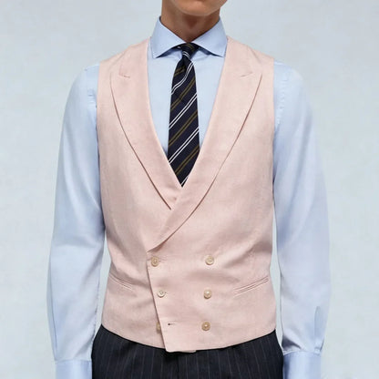 Men Vest Pink Double Breasted With Lapel Solid Waistcoat For Wedding Banquet Business Work Office Casual Daily Men Suit Vest