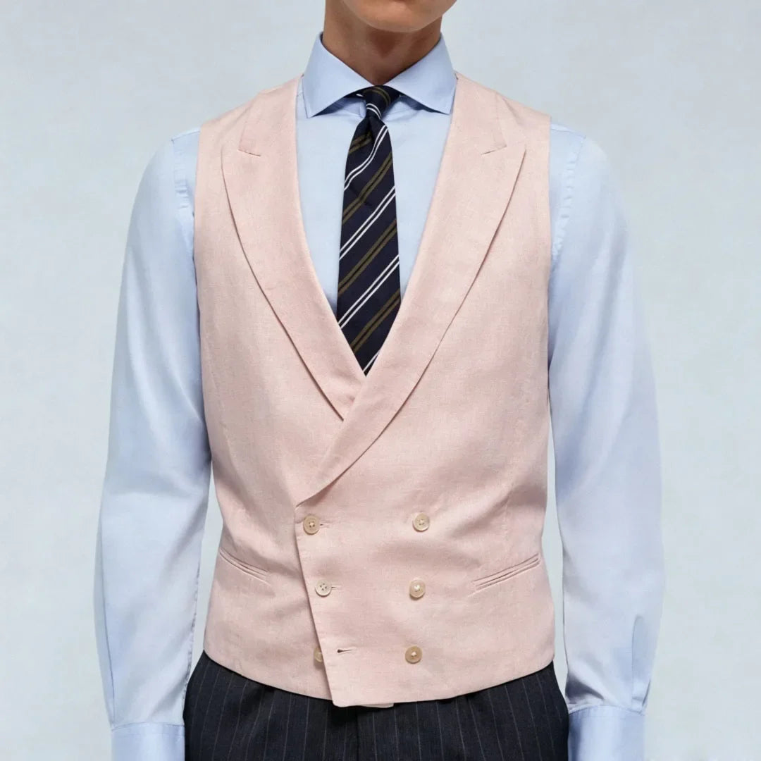 Men Vest Pink Double Breasted With Lapel Solid Waistcoat For Wedding Banquet Business Work Office Casual Daily Men Suit Vest